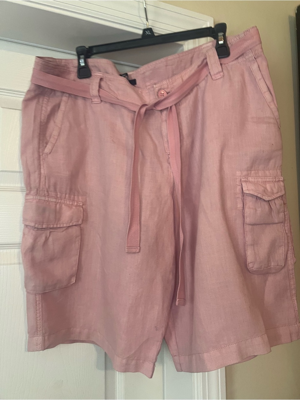 GAP Women's 100% Linen Light Pink Cargo Shorts with Tie Waist